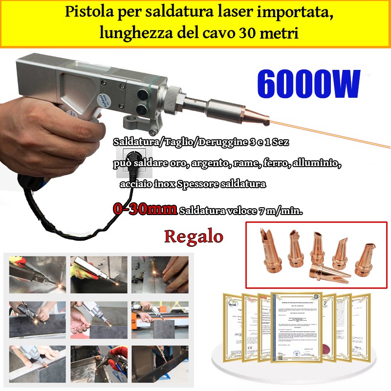 Pistola láser multifunción de 6000 W (soldadura de oro/plata/cobre/hierro/aluminio/acero inoxidable) Espesor de soldadura 0-30 mm (soldadura/corte/eliminación de piedras 3 en 1)