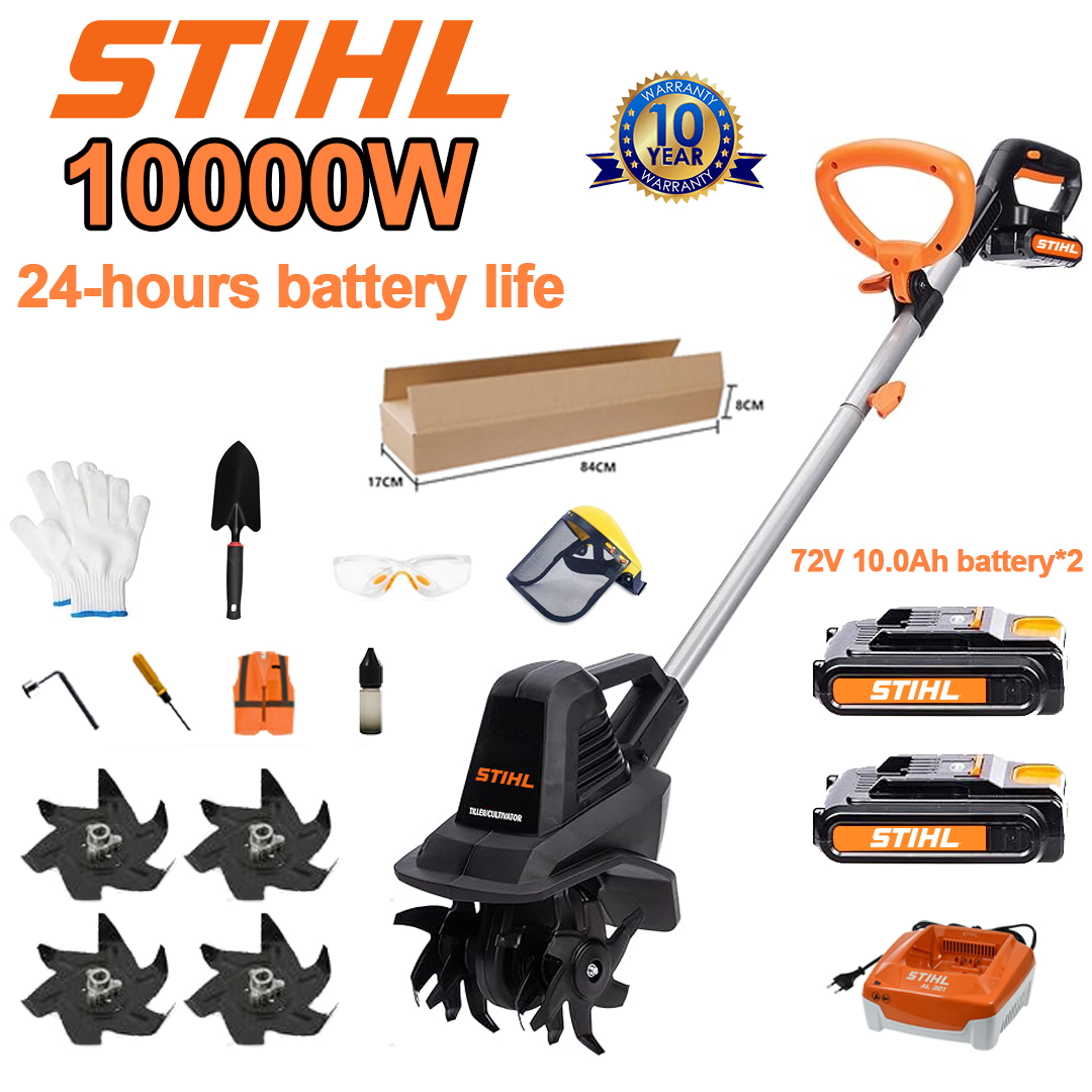 (Duración de la batería 24 horas) Arado de 10000W + batería de litio de 72V 10.0Ah * 2 + cargador rápido * 1 + pala * 1 + hoja de arado * 4 + varios accesorios